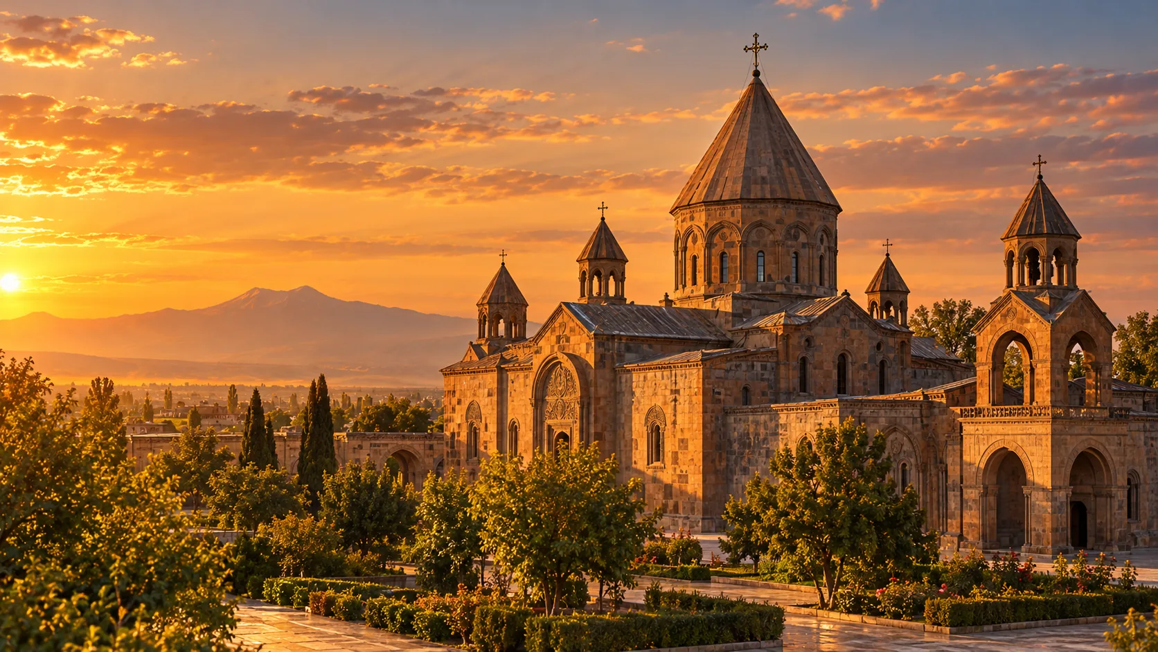 The Mother Cathedral of Holy Etchmiadzin at sunset